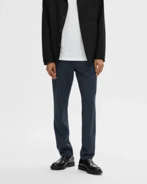 Men's Mid Rise Check Slim Pants, Blue