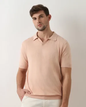 Linen Polo T-Shirt, Peach