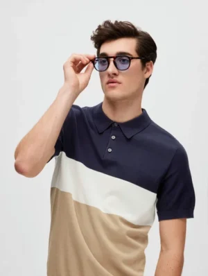 Colourblocked Polo T-Shirt, Navy Blue