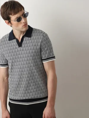 Printed Knit Polo T-Shirt, Dark Blue