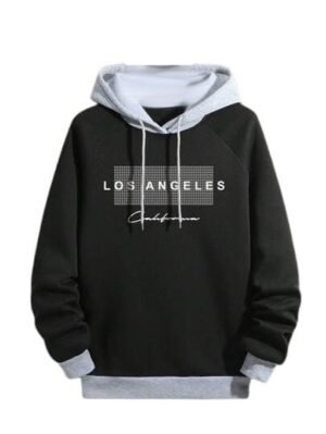Regular Fit Printed Hoodie for Men, Black/Grey