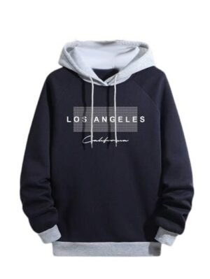 Regular Fit Printed Hoodie for Men, Navy/Grey