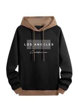 Regular Fit Printed Hoodie for Men, Black/Khaki