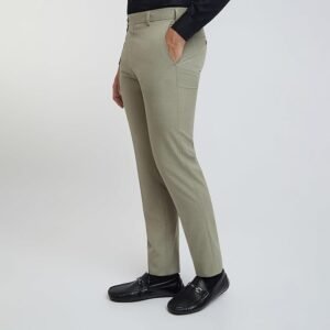 Men's Solid Pattern Formal Trouser, Dusty Olive