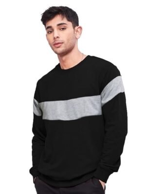 Round Neck Back Printed Sweatshirt, Black