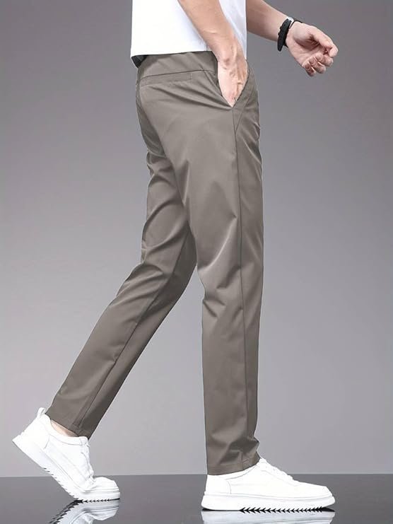 Men's Stylish Slim-Fit Casual Trousers, Stone Grey - Image 4