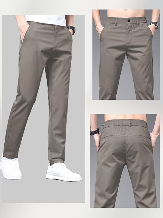 Men's Stylish Slim-Fit Casual Trousers, Stone Grey - Image 3