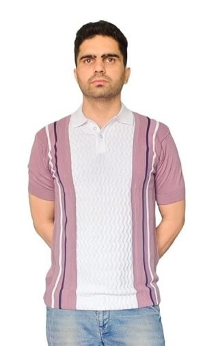 Men's Knitted Cotton T-Shirt, White/Pink