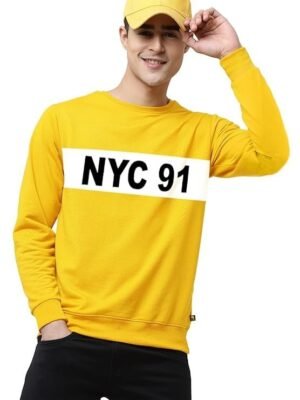 Round Neck Chest Printed Sweatshirt, Yellow