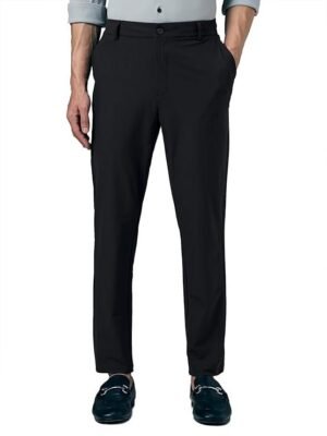 Men's Slim Fit Solid Trousers Pant, Black
