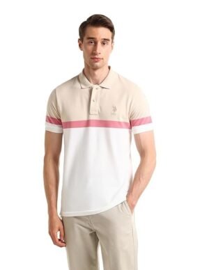 Men's Polo Regular Fit Shirt, White/Beige