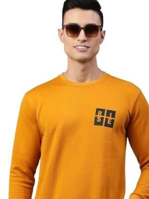 Men's Cotton Printed Winter Hooded Neck Sweatshirt, Yellow