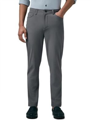Men's Solid Semi-Formal Trousers, Light Grey
