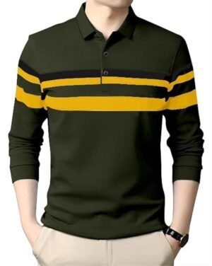 Men's Polo T-Shirt Full Sleeves, Black/Yellow