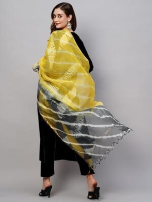 Women's Rayon Viscose Straight Solid Kurta with Pant & Dupatta, Black/Yellow