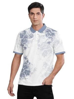 Polo Neck T-Shirt Printed Collar, Grey/White