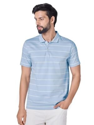 Men's Stripe Cotton T-Shirt, Light Blue