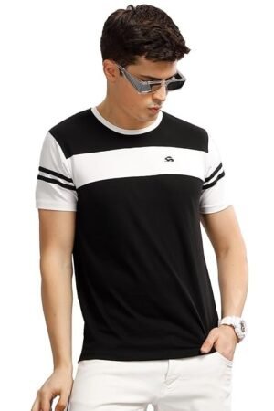 Men's Cotton Regular Fit T-Shirt, Black/White