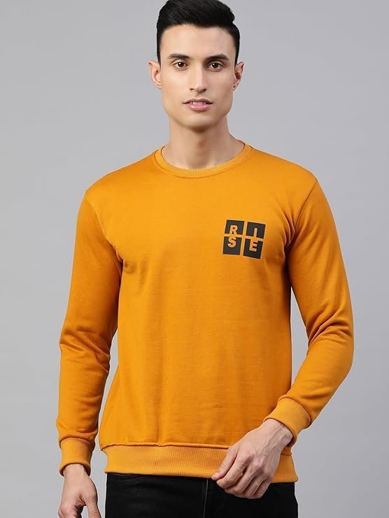 Men's Cotton Printed Winter Hooded Neck Sweatshirt, Yellow - Image 3