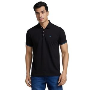 Men's Collar Polo Neck Half Sleeve T-Shirt, Black