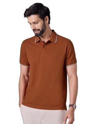 Men's Solid Cotton Polo T-Shirt, Brown