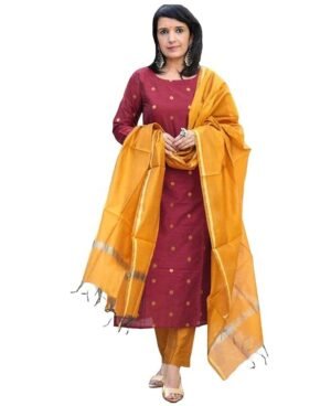 Women's 3 Piece Kurta Pant Dupatta Set, Maroon