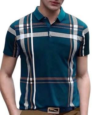 Men's Polo Colorblock T-Shirt, Teal Green