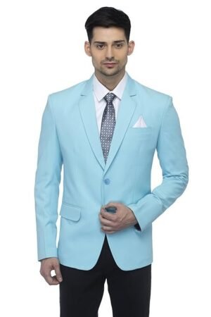 Men's Slim Fit Notched Lapel Single Breasted Solid Blazer, Sky Blue
