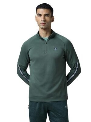 Men's Slim Fit Mock Neck Sweatshirt with Elasto Plus, Green