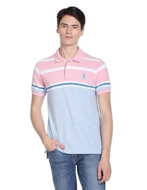 Men's Cotton Slim Fit Polo Shirt, Pink/Sky Blue