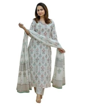 Women's Viscose Kurta Set with Dapatta, White