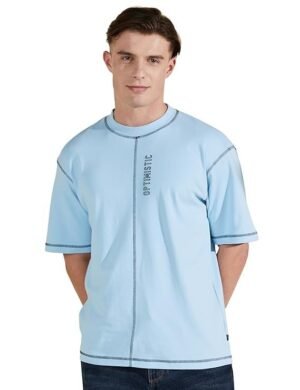 Men's Graphic Fit Cotton Oversized Round Neck T-Shirt, Sky Blue