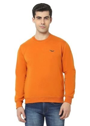 Men's Cotton Blend Casual Crew Neck Sweatshirt, Orange
