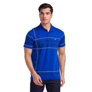 Men's Print Pattern Slim Fit Polo Collar T-Shirt, Blue