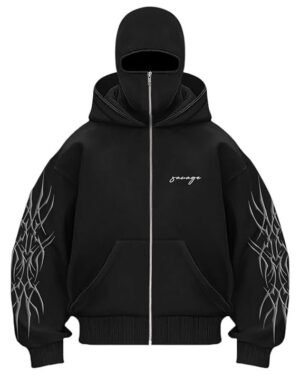 Ninja Balaclava Zipper Hoodie Jacket for Men, Black