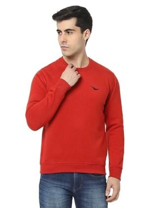 Men's Cotton Blend Casual Crew Neck Sweatshirt, Red