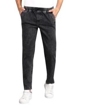 Men Mid Rise Regular Fit Jogger Jeans - Jet Black