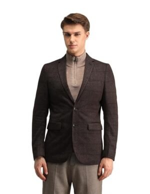 Men's Zero Calorie Slim Fit Herringbone Blazer, Dark Brown