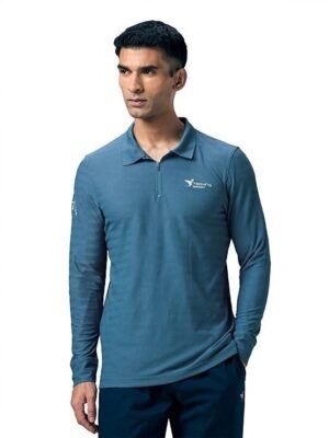 Men's Full Sleeve Solid Polo T-Shirt, Blue