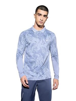 Men's Full Sleeve Polo Neck T-Shirt, Sky Blue