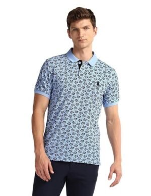 Men's Floral Fitted Polo Shirt, Light Blue