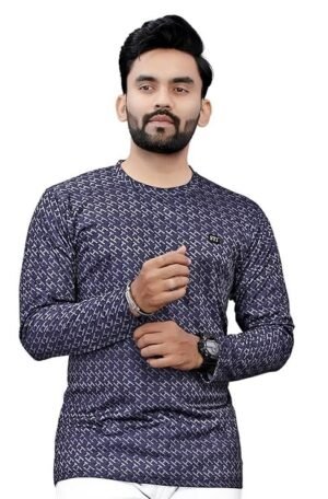 Men's Geometric Pattern Full Sleeve T-Shirt, Navy Blue
