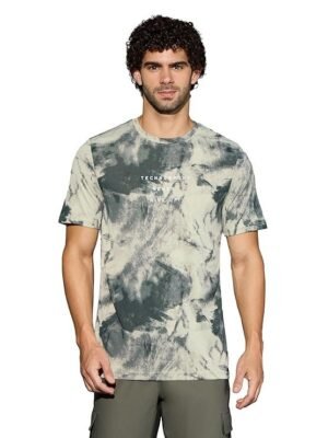 Men's Polyester Printed T-Shirt, Grey/White