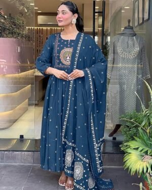 Women Rayon Printed Anarkali Kurta Set with Dupatta, Morepeach