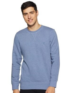 Men Cotton Crew Neck Sweatshirt, Light Blue