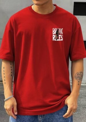 Men's Printed Round Neck T-Shirt, Red